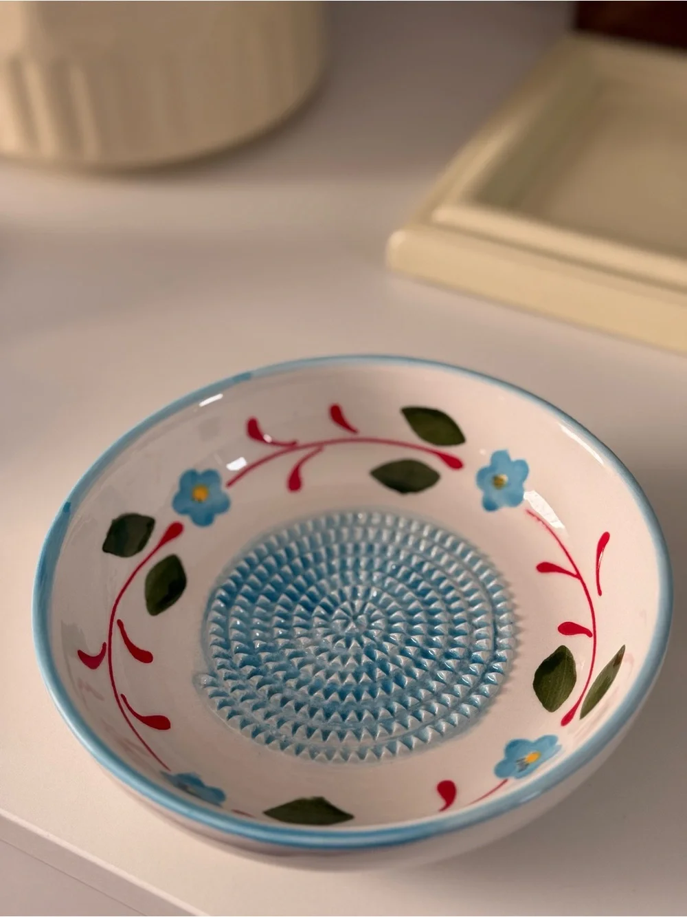 Made in Portugal Ceramic Grater Bowl Blue and White Floral